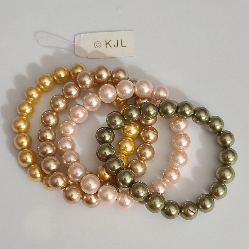 Vintage New K.J.L. Kenneth Jay Lane Bracelets Set 4 Pearls Pastels Nos